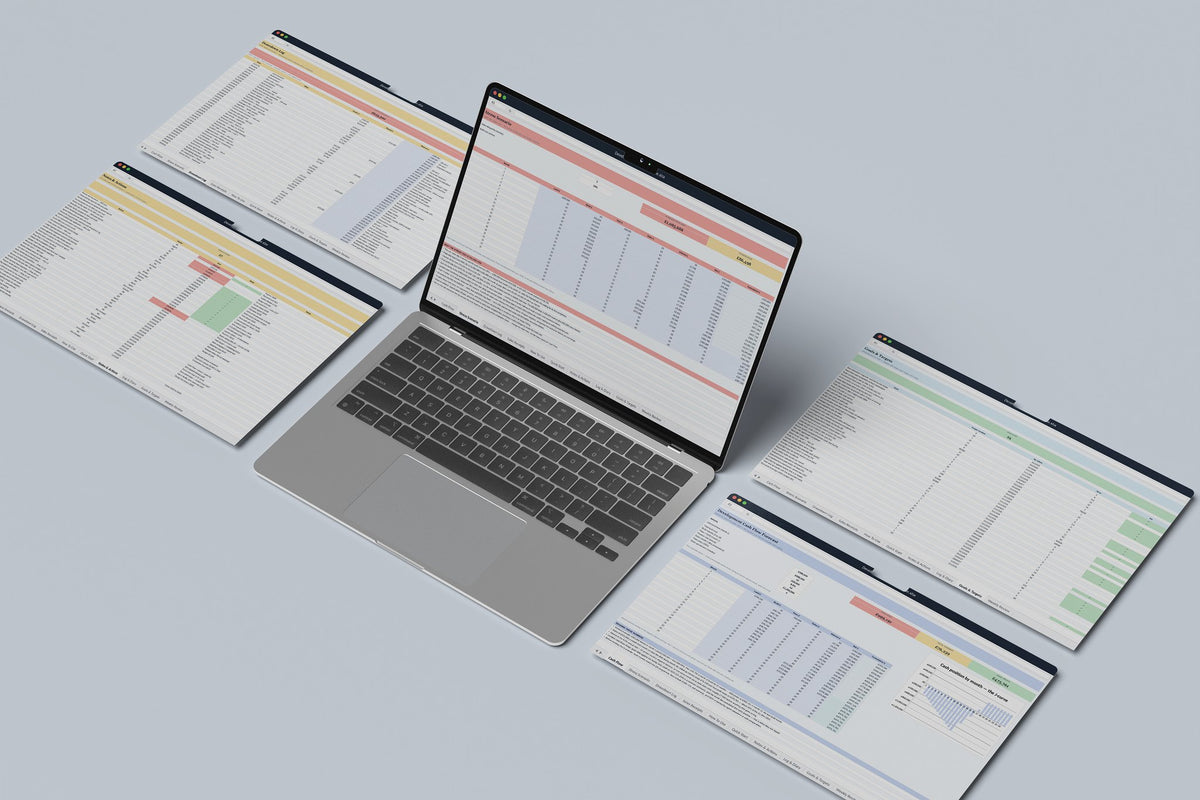 Development Cash Flow Excel template, Stress Scenario tab on a laptop screen