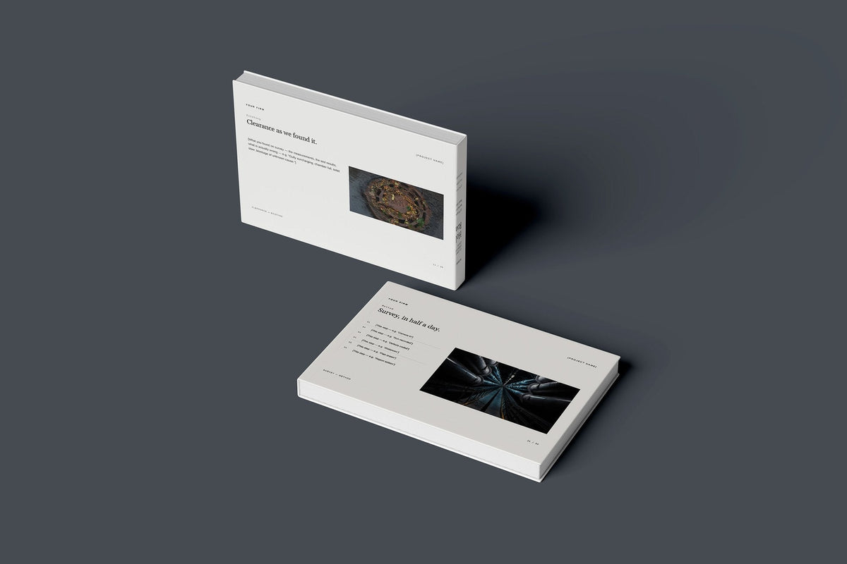 Drain Unblocking and CCTV Survey Client Package, Ivory colourway, floating books mockup
