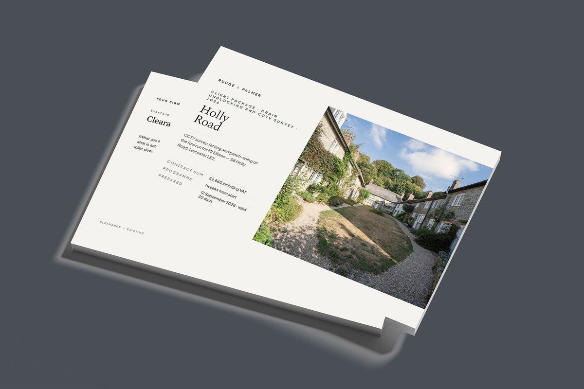 Drain Unblocking and CCTV Survey Client Package, Standard colourway, stacked books mockup