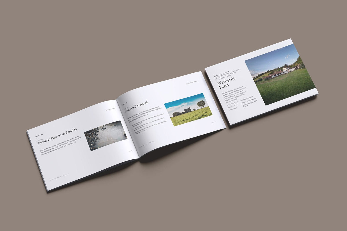 Drainage Client Package, Ivory colourway, cover and inside spread mockup