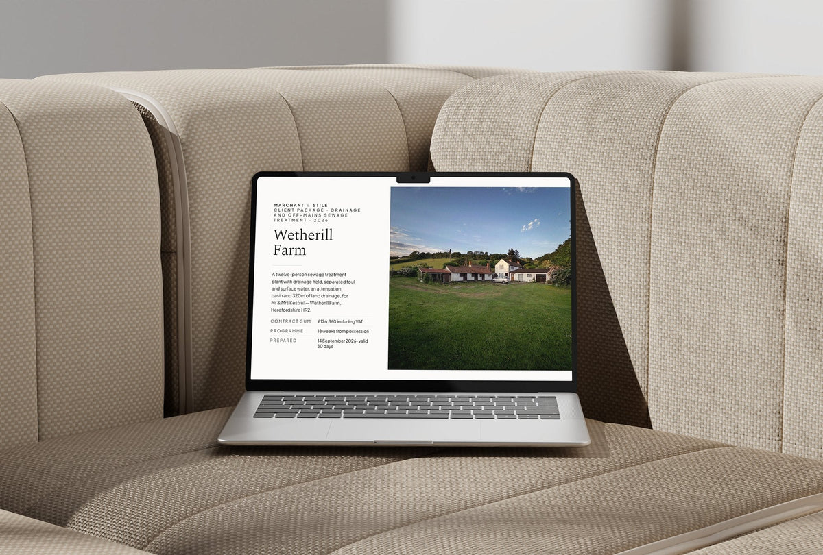 Drainage Client Package, Ivory colourway, laptop screen mockup