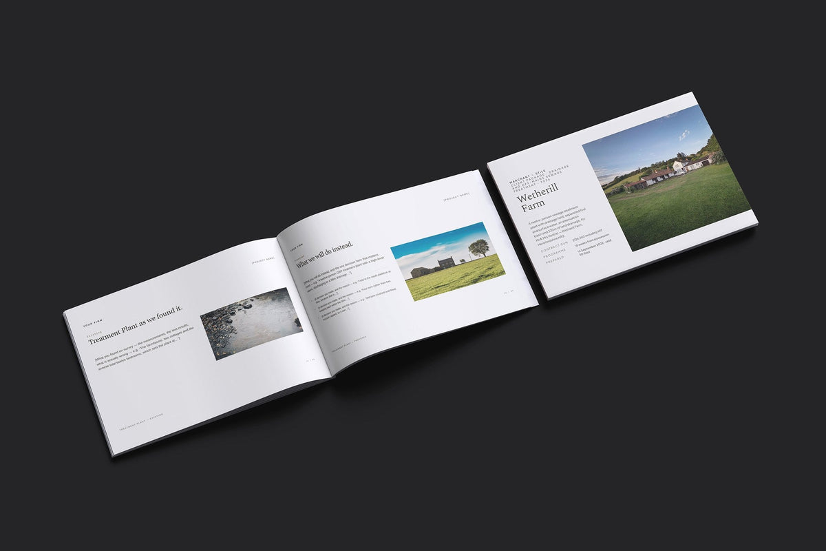 Drainage Client Package, Oat colourway, cover and inside spread mockup