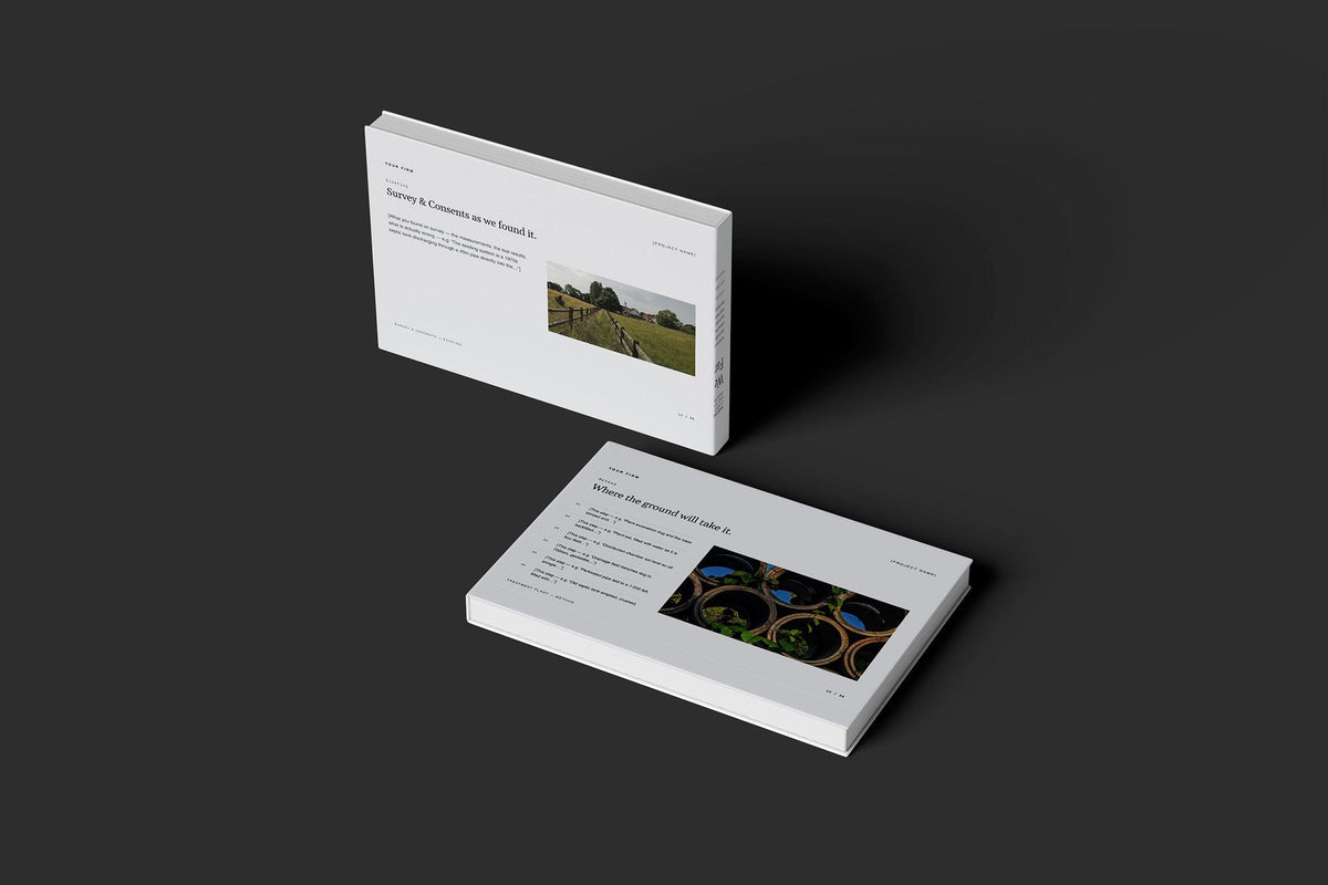 Drainage Client Package, Slate colourway, floating books mockup