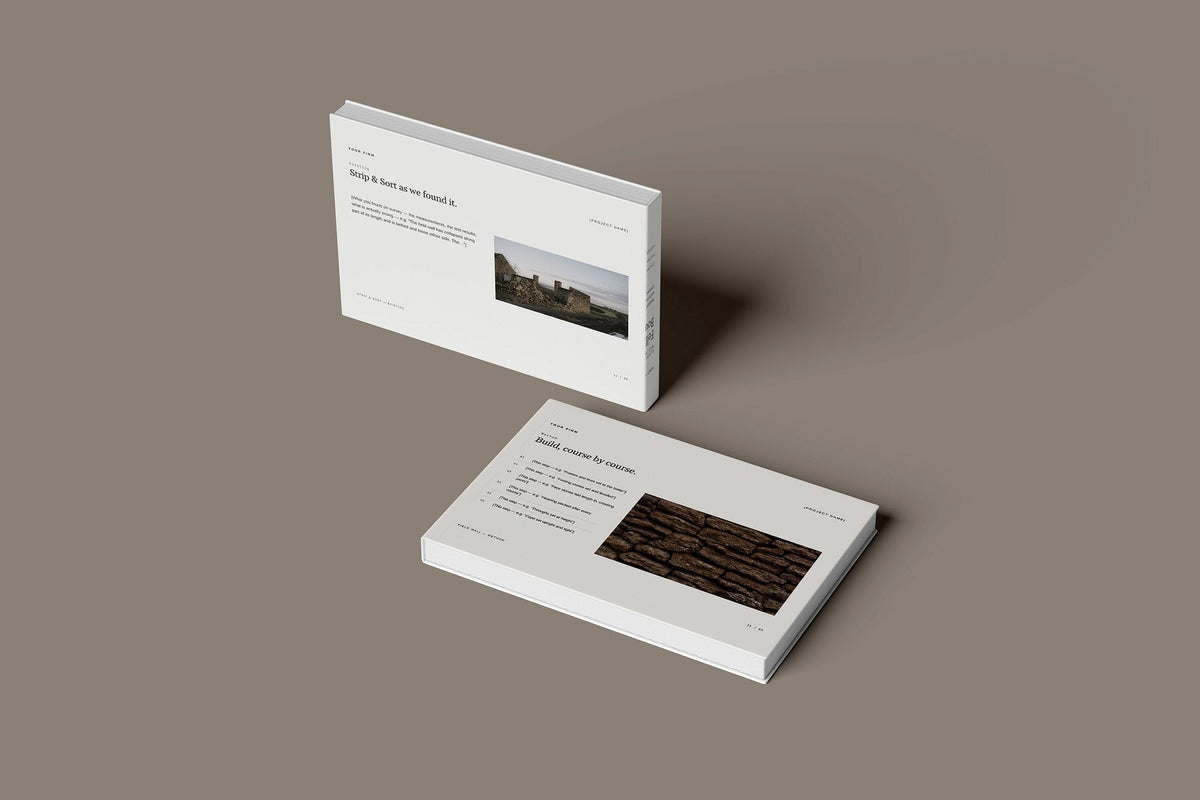 Dry Stone Walling Client Package, Ivory colourway, floating books mockup