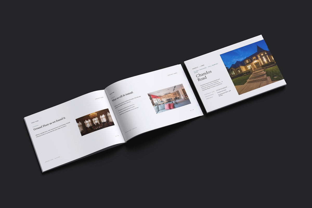 Electrician Client Package, Standard colourway, cover and inside spread mockup