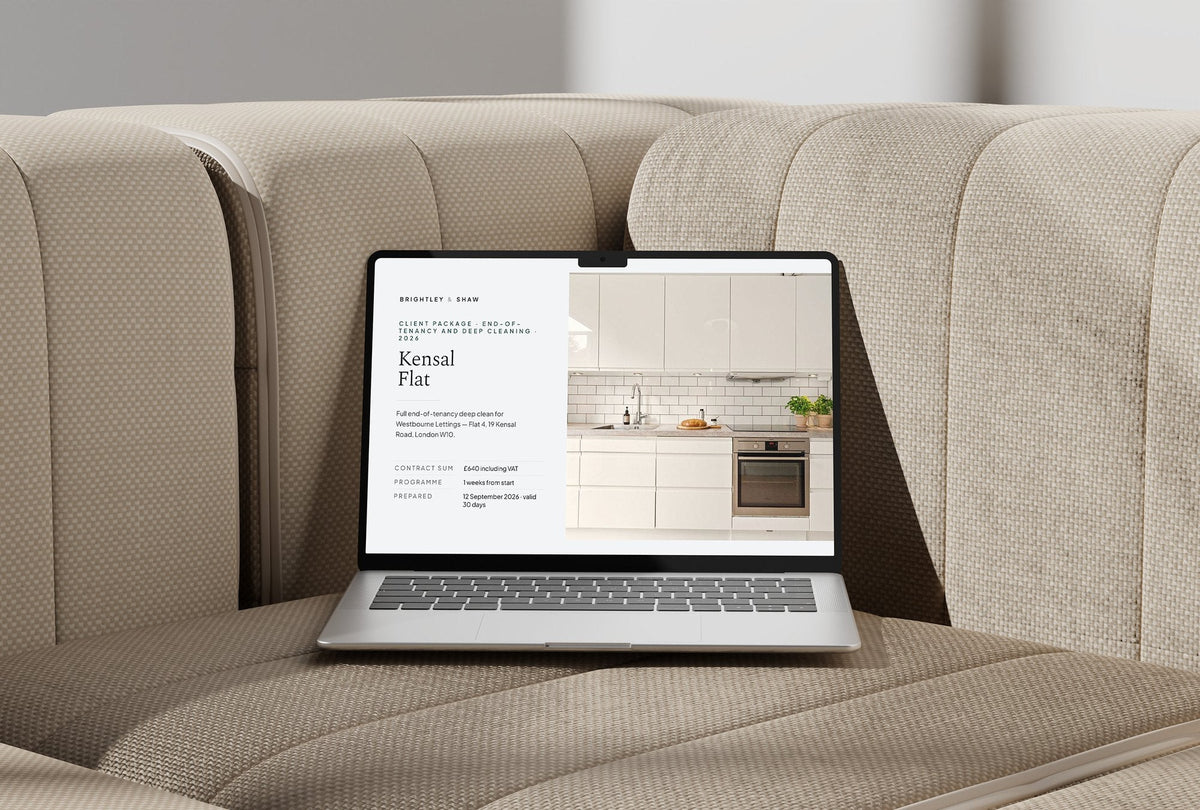 End of Tenancy and Deep Cleaning Client Package, Slate colourway, laptop screen mockup
