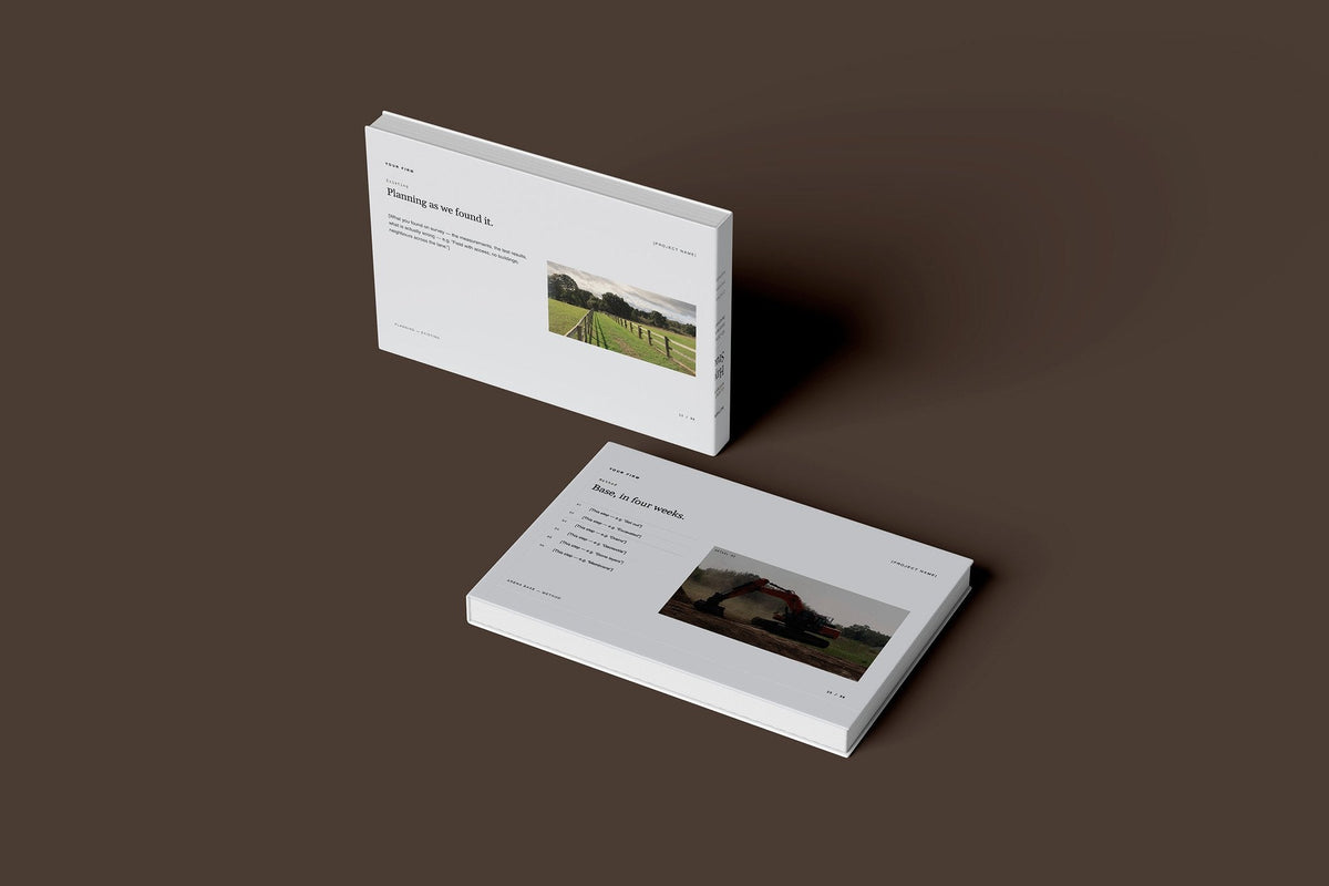 Equestrian Arenas and Stables Client Package, Slate colourway, floating books mockup