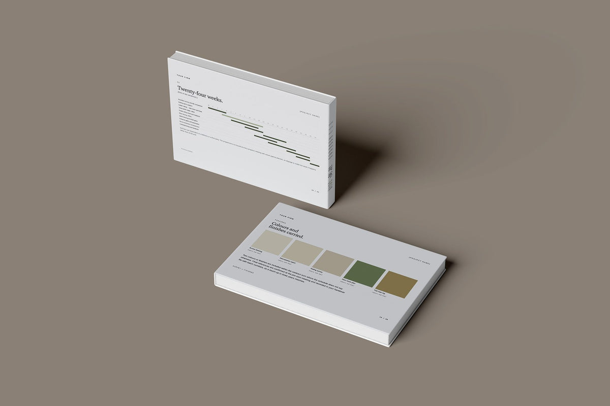Estate Fencing Client Package, Slate colourway, floating books mockup