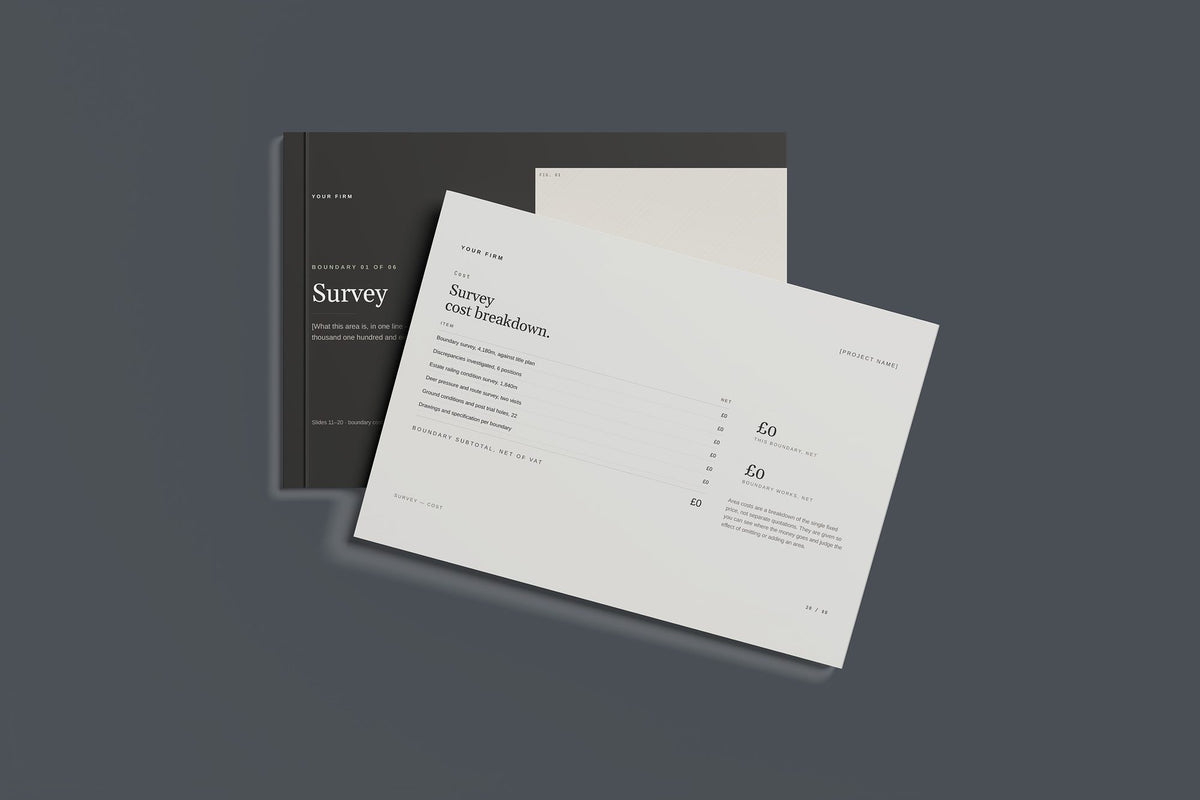 Estate Fencing Client Package, Standard colourway, front and back cover mockup