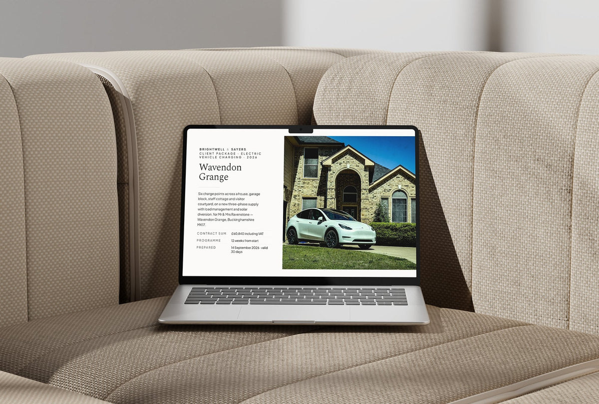 EV Charging Client Package, Ivory colourway, laptop screen mockup