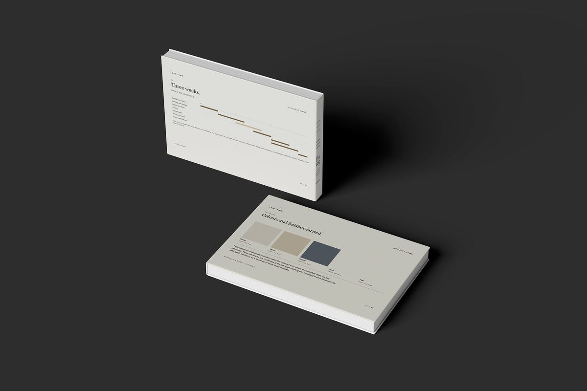 Exterior Painter Client Package, Oat colourway, floating books mockup