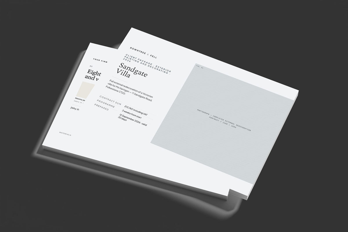 Exterior Painter Client Package, Slate colourway, stacked books mockup
