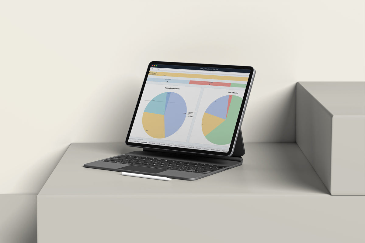 Field Sales Rep OS Excel template on an iPad with keyboard
