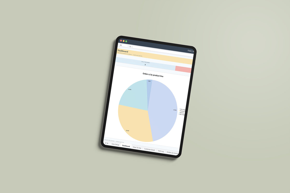 Field Sales Rep OS Excel template on an iPad Pro