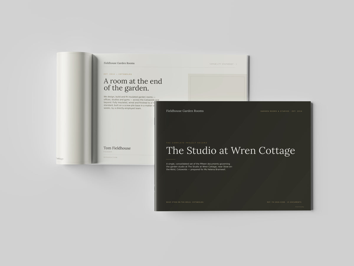 Garden Room Builder Project Pack in PowerPoint, printed and open at an inside page