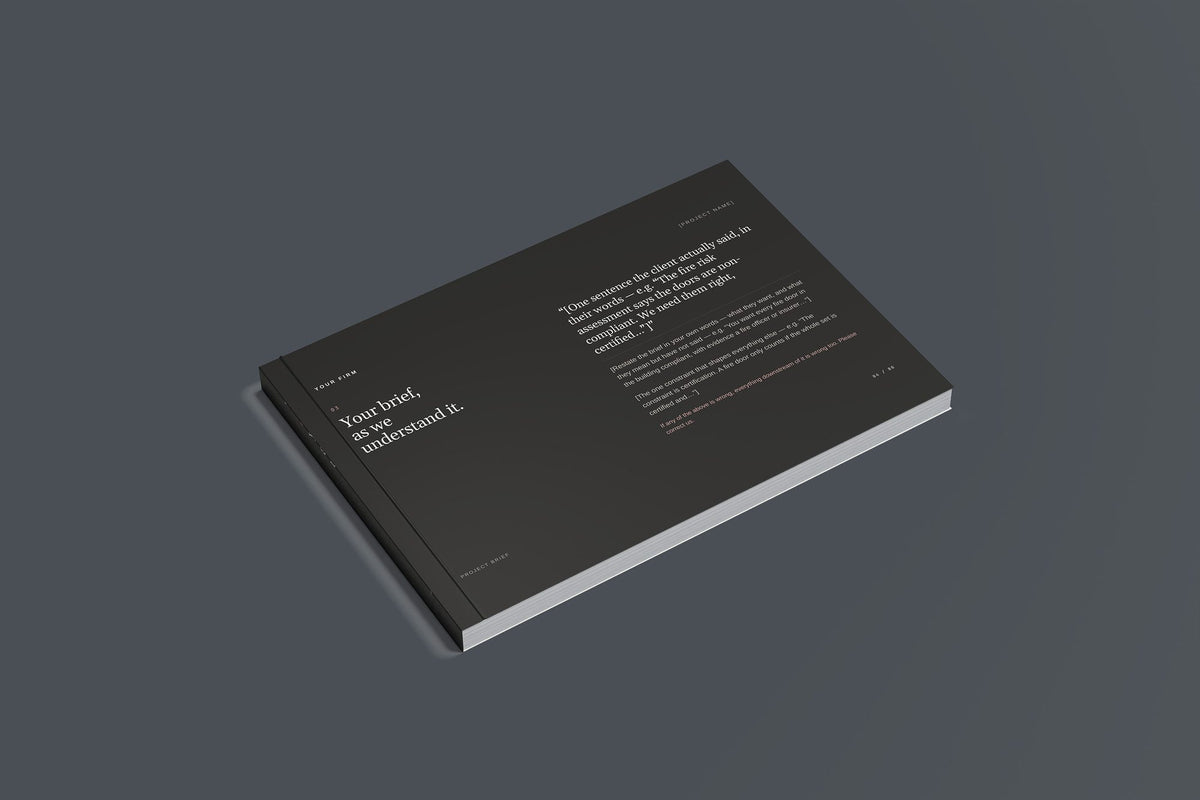 Fire Doors Client Package, Standard colourway, closed magazine mockup