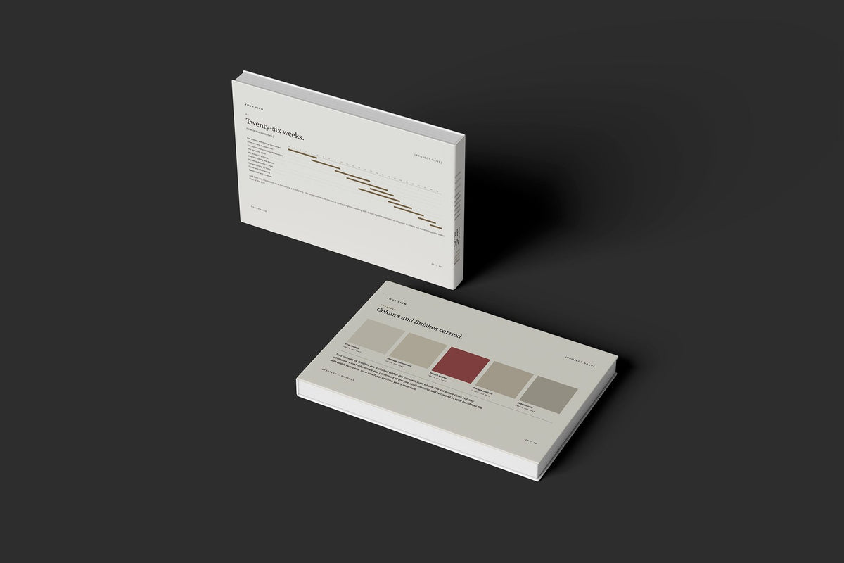 Fire Systems Client Package, Oat colourway, floating books mockup