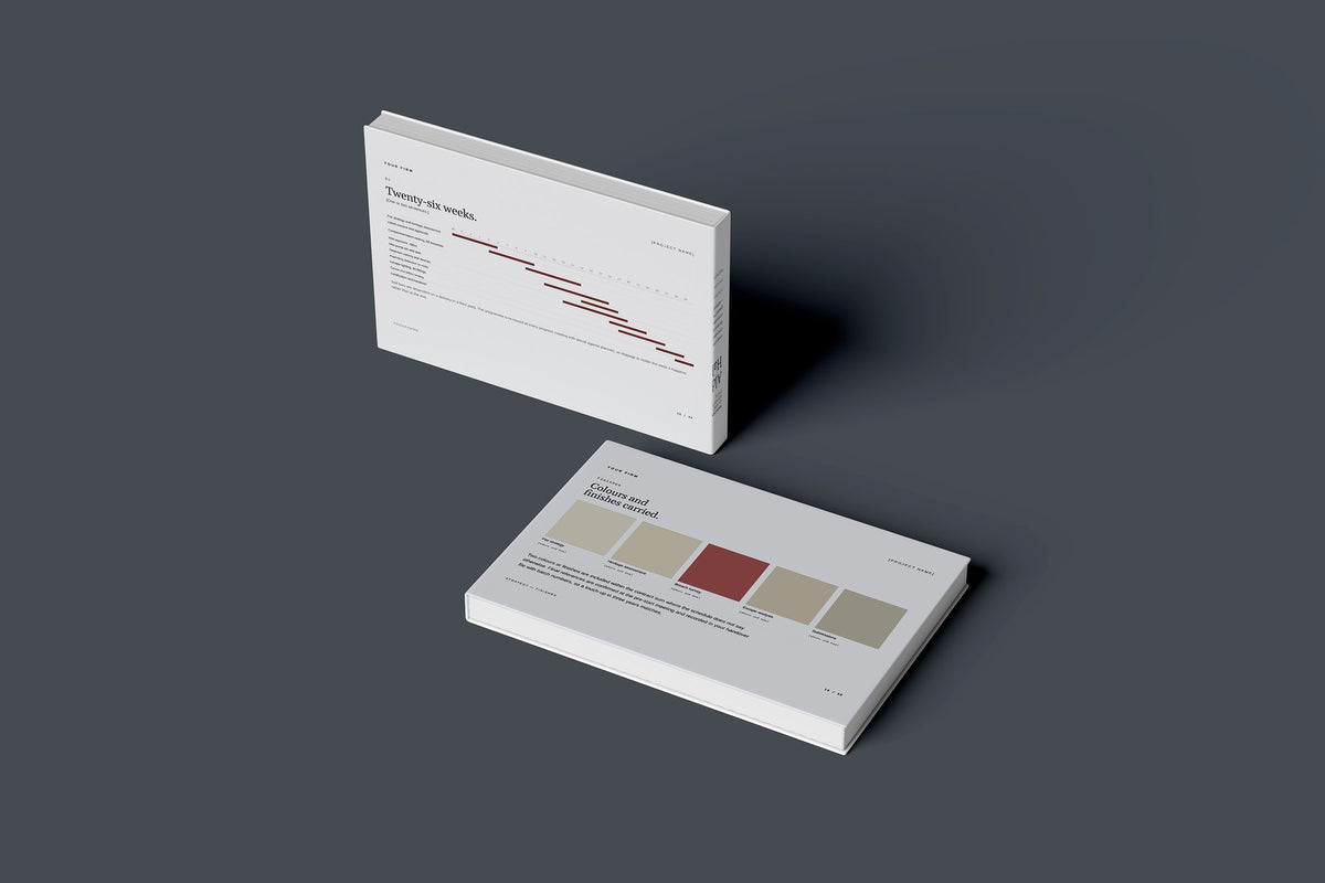 Fire Systems Client Package, Slate colourway, floating books mockup