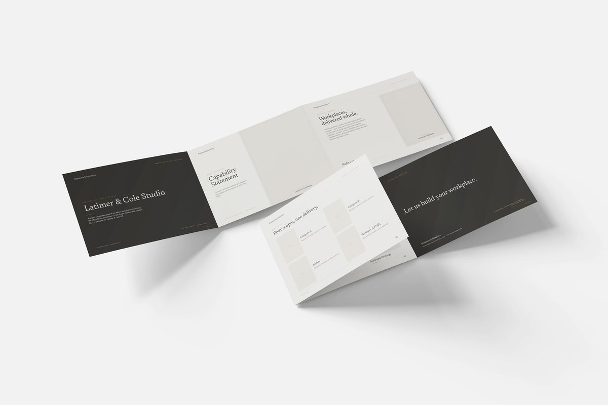 Commercial Fit-Out Contractor Project Pack in PowerPoint, fold out pages laid together