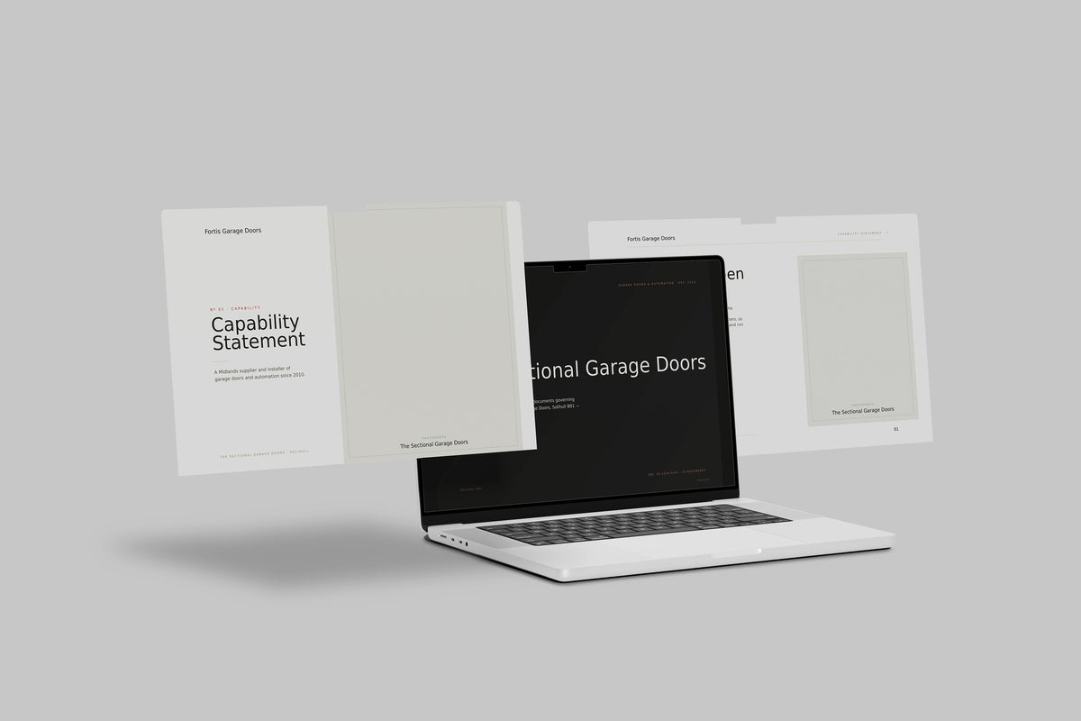 Garage Door Installer Project Pack in PowerPoint, shown on laptop screens