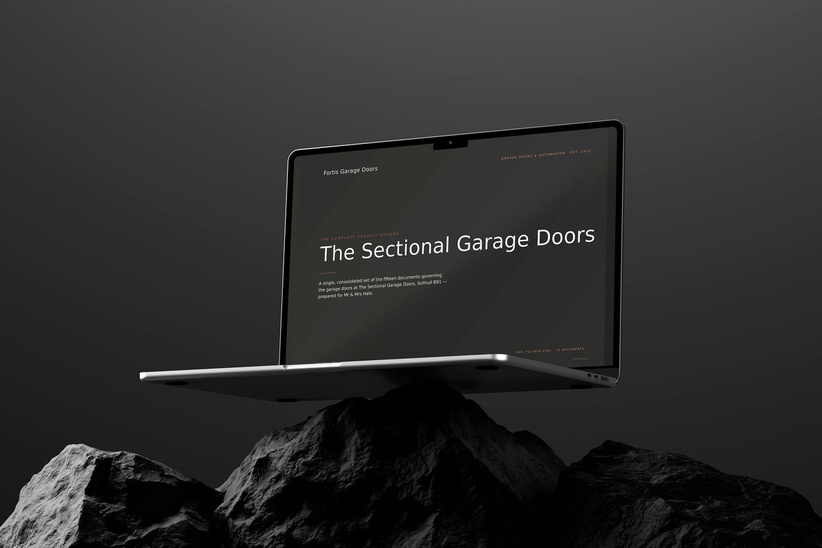 Garage Door Installer Project Pack in PowerPoint, shown on a laptop