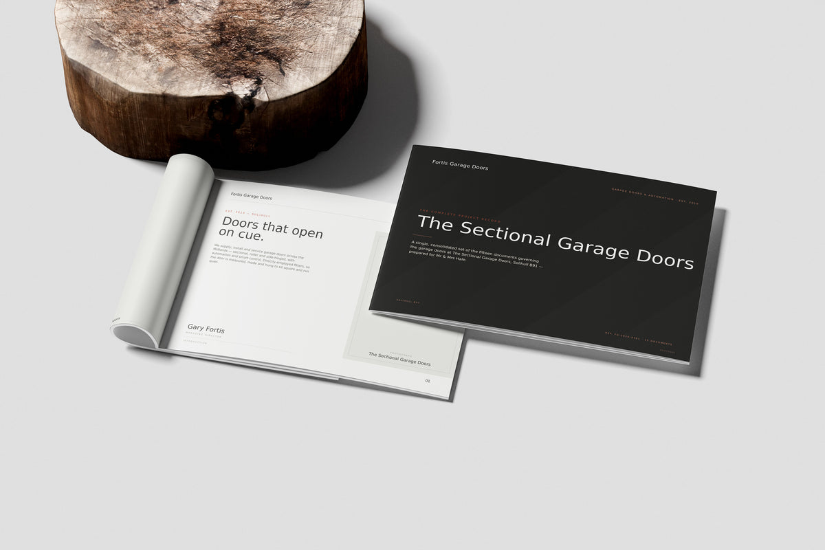 Garage Door Installer Project Pack in PowerPoint, printed and rolled