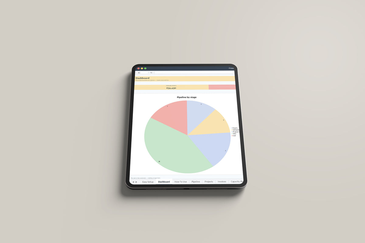 Freelancer OS Excel template on an iPad Pro