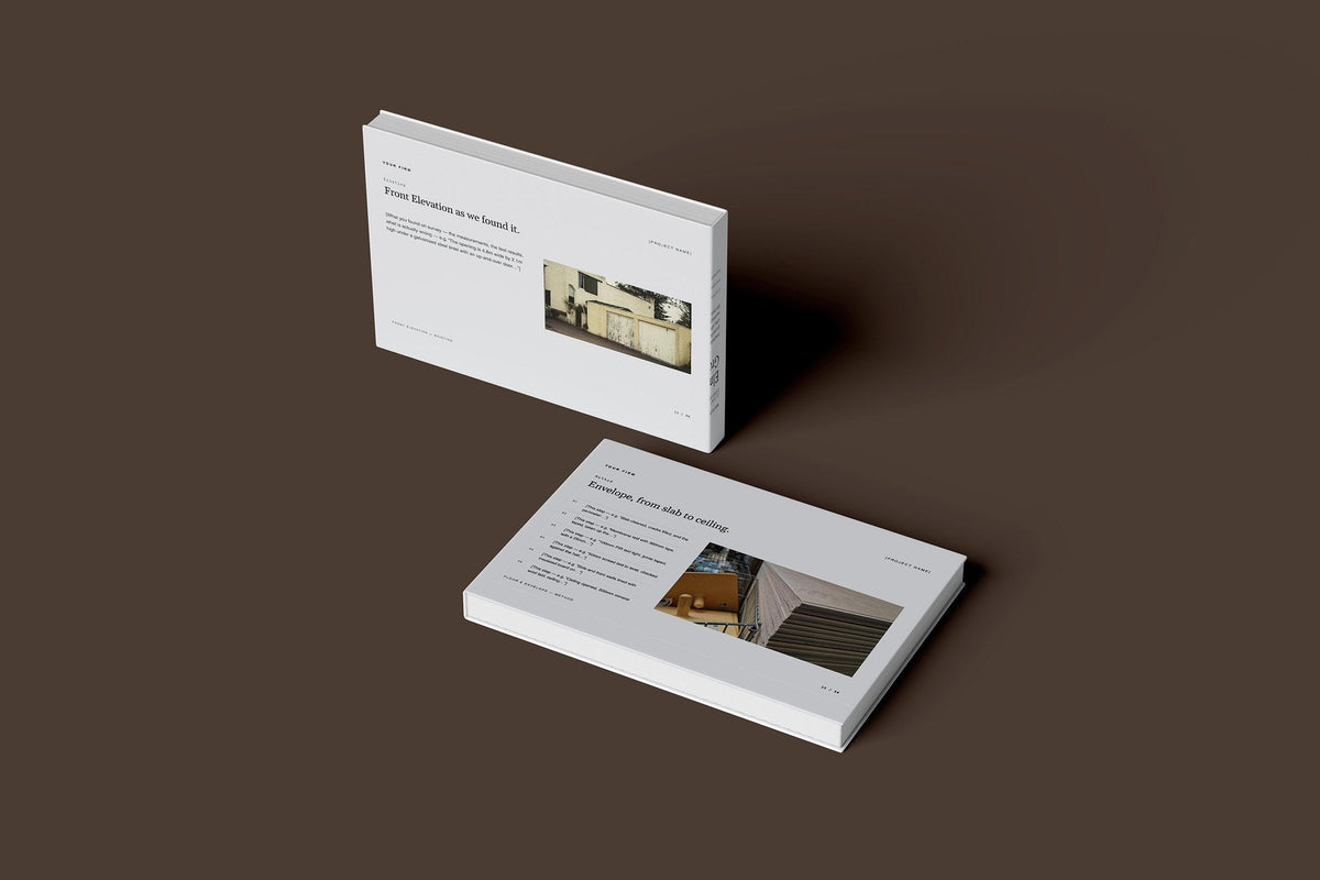 Garage Conversion Client Package, Slate colourway, floating books mockup