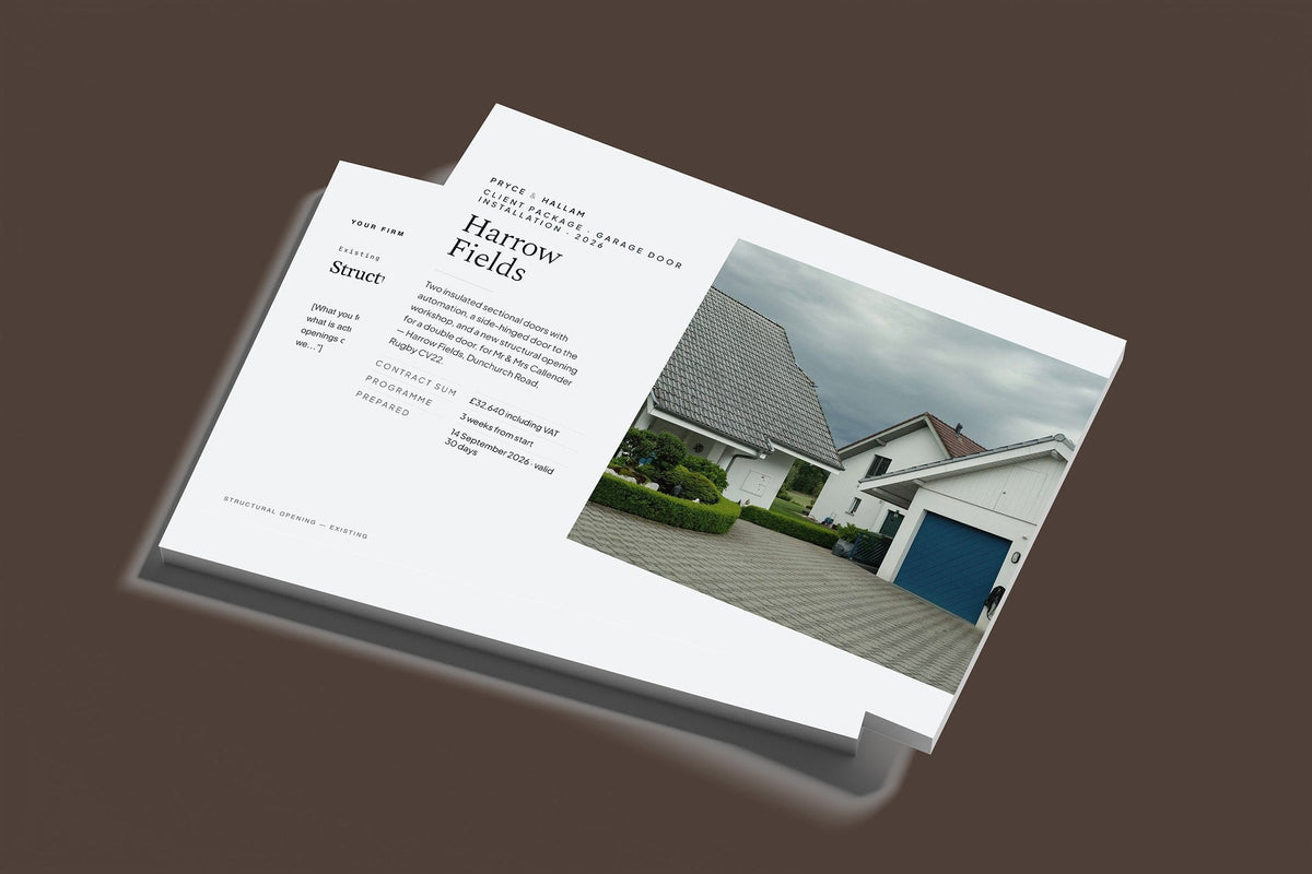 Garage Doors Client Package, Slate colourway, stacked books mockup
