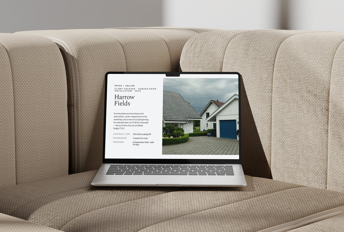 Garage Doors Client Package, Slate colourway, laptop screen mockup