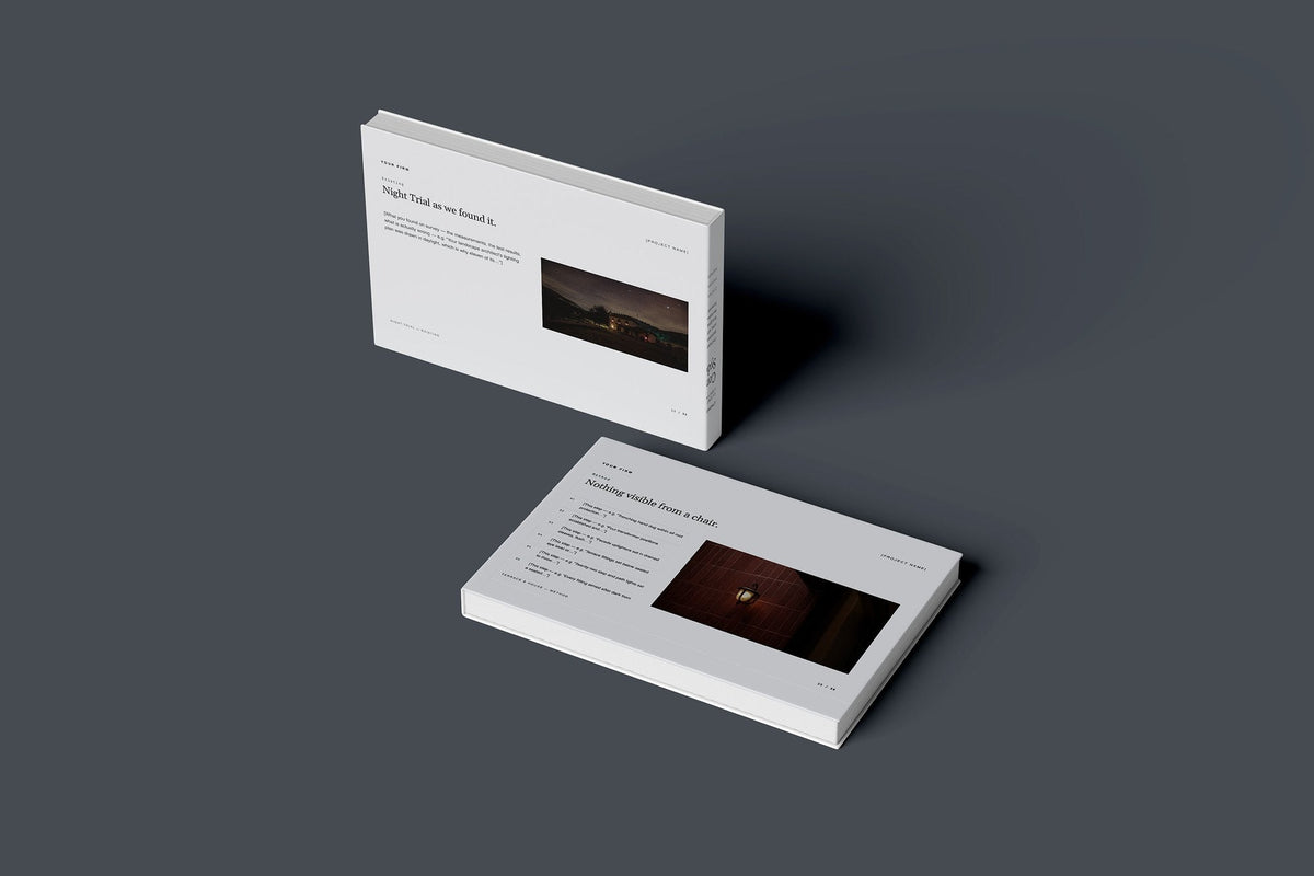 Garden Lighting Client Package, Slate colourway, floating books mockup