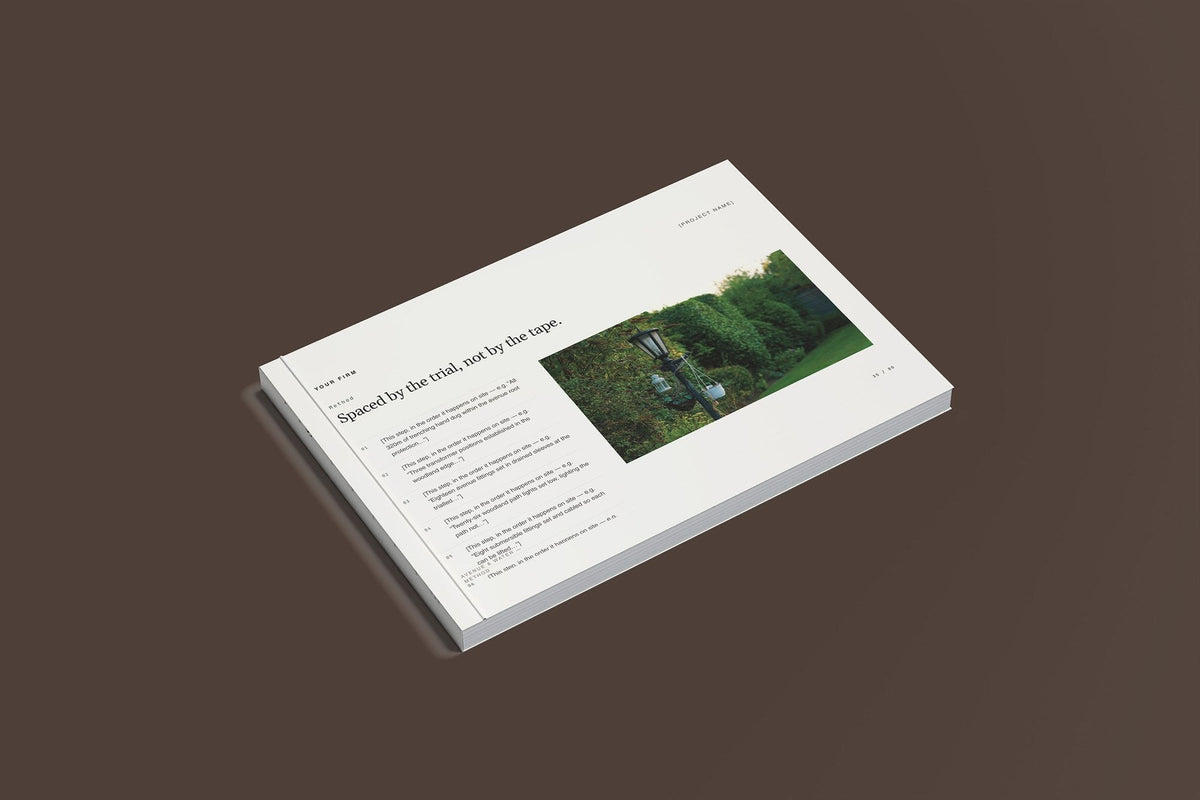 Garden Lighting Client Package, Standard colourway, closed magazine mockup