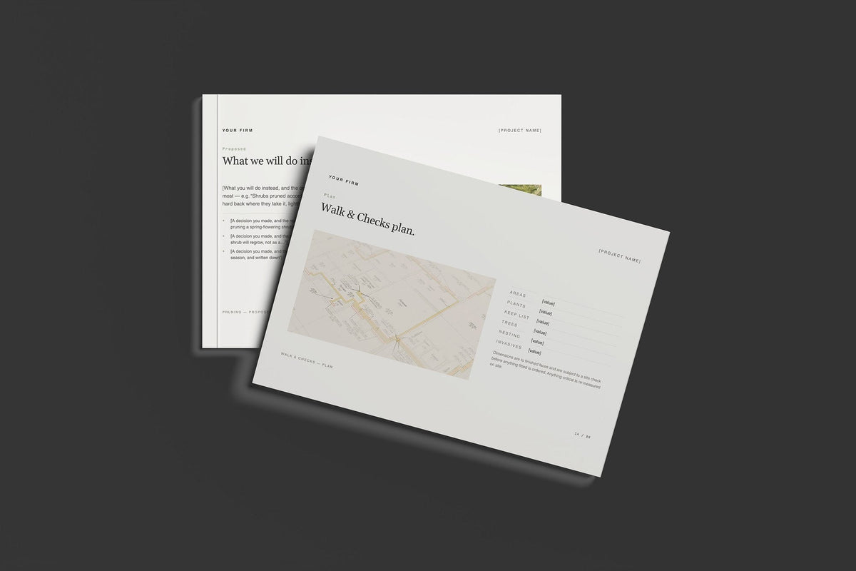 Garden Maintenance Client Package, Standard colourway, front and back cover mockup