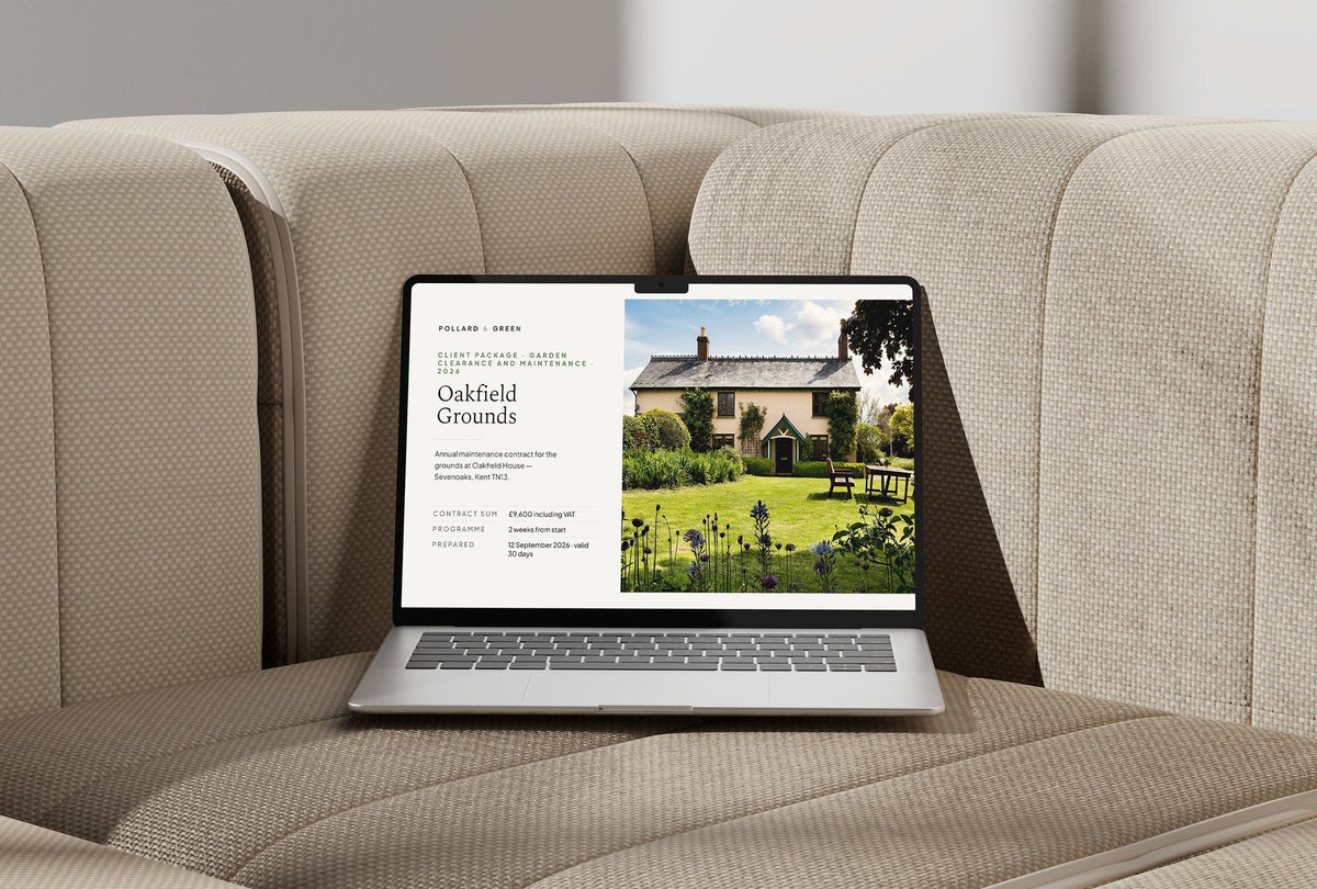 Garden Maintenance Client Package, Standard colourway, laptop screen mockup