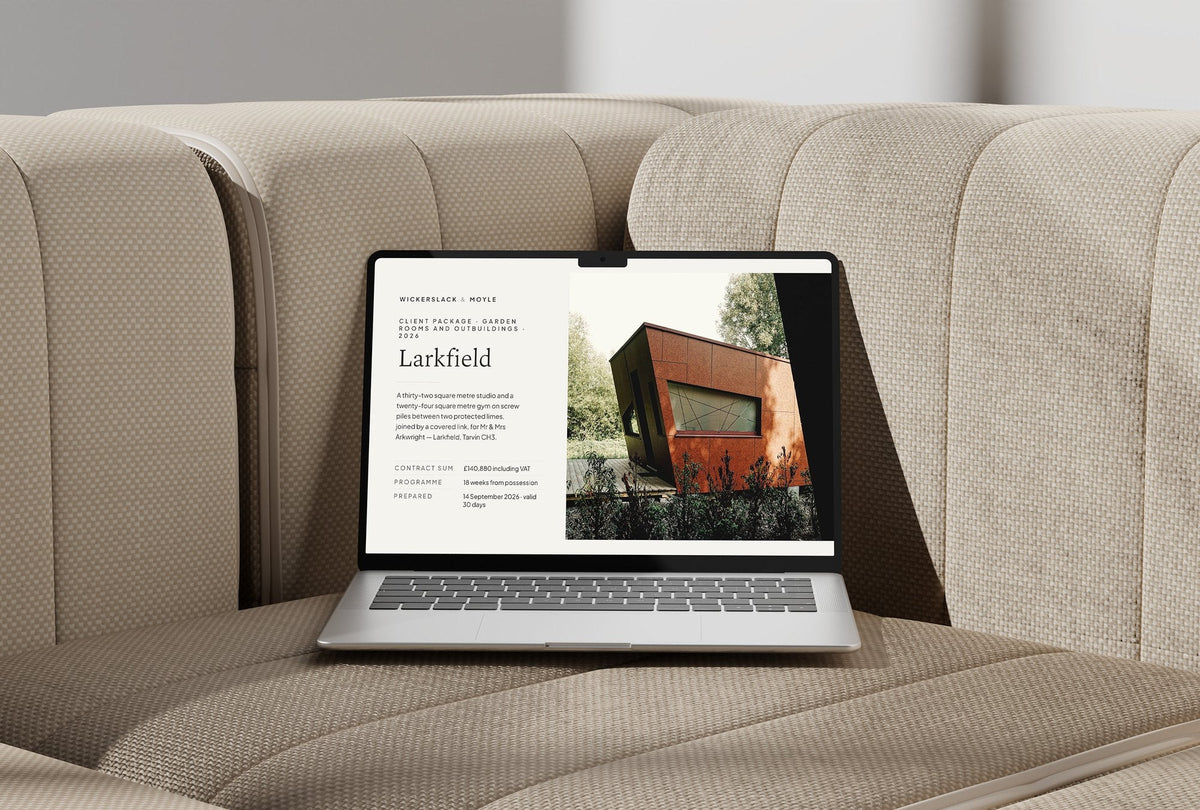 Garden Room Client Package, Oat colourway, laptop screen mockup