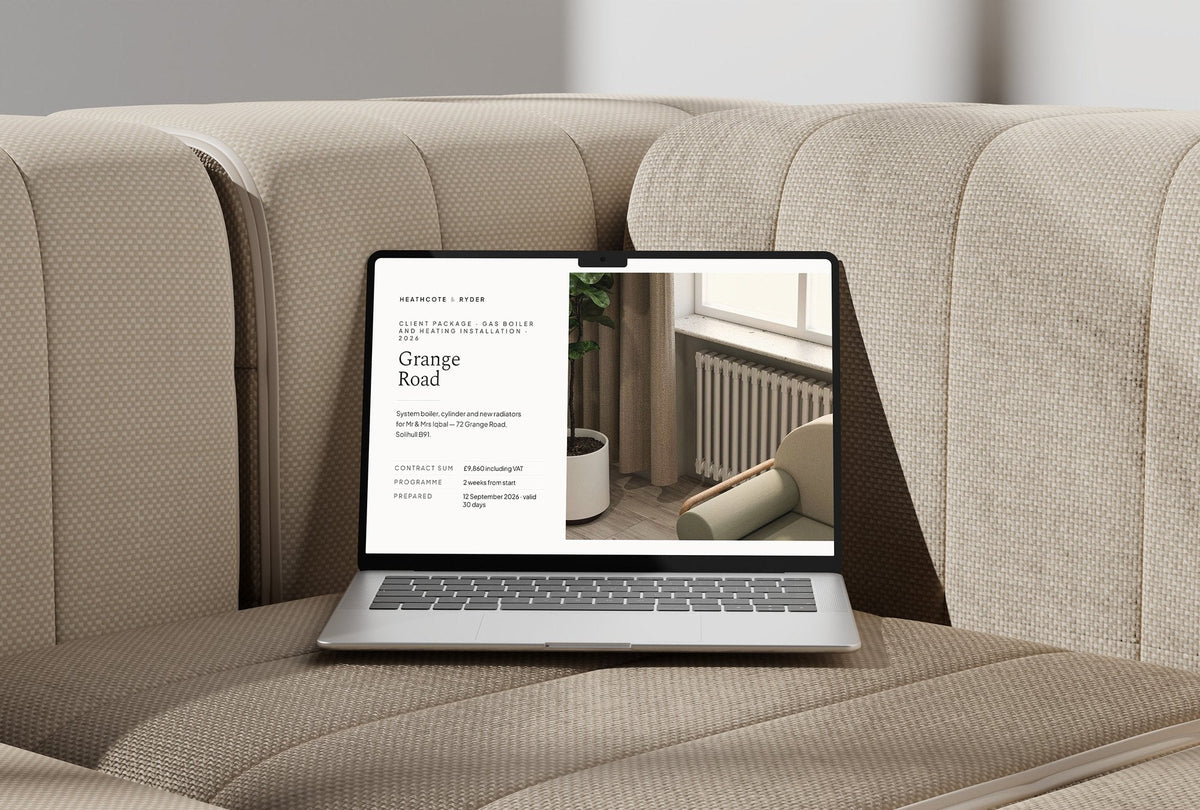 Gas Boiler and Heating Client Package, Ivory colourway, laptop screen mockup