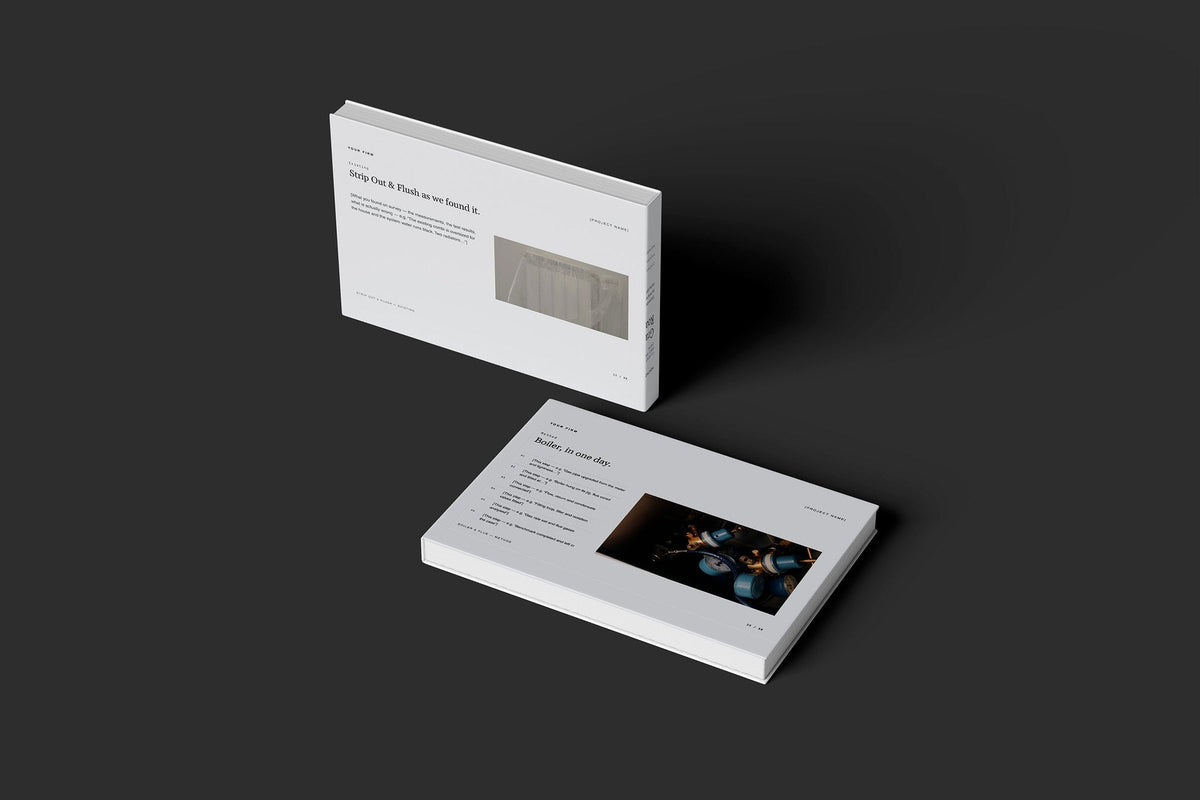 Gas Boiler and Heating Client Package, Slate colourway, floating books mockup