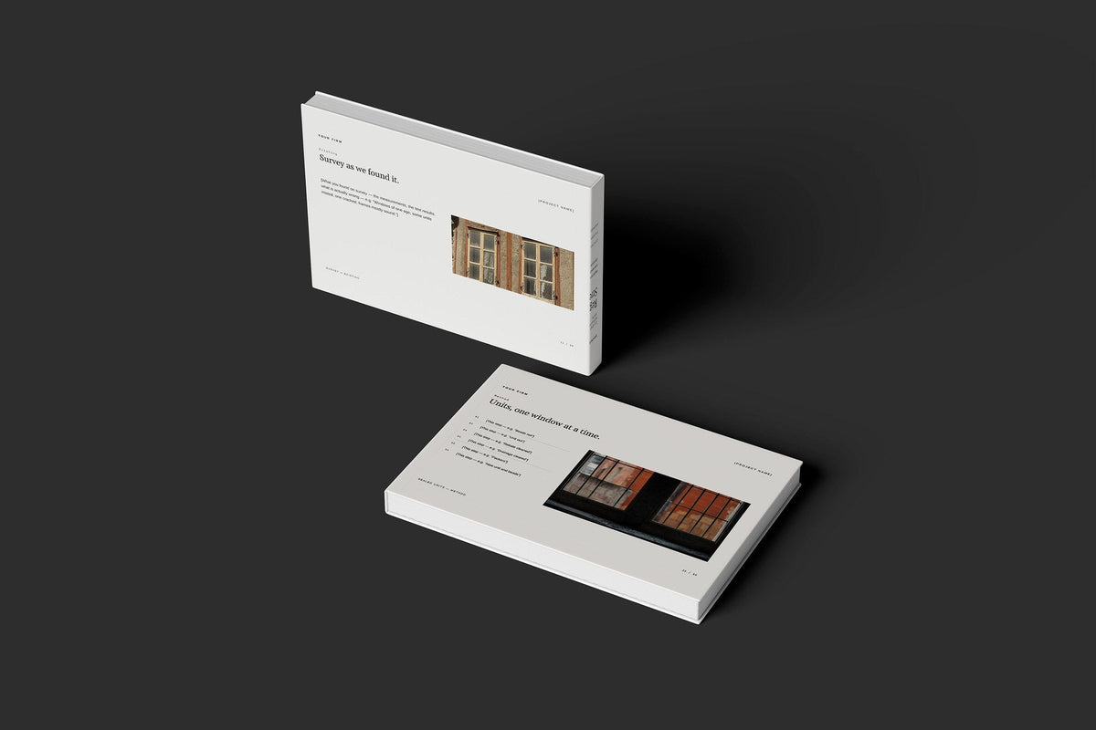 Glazier Client Package, Ivory colourway, floating books mockup