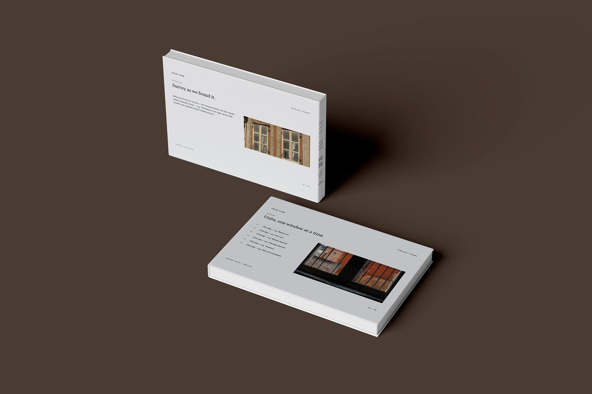 Glazier Client Package, Slate colourway, floating books mockup