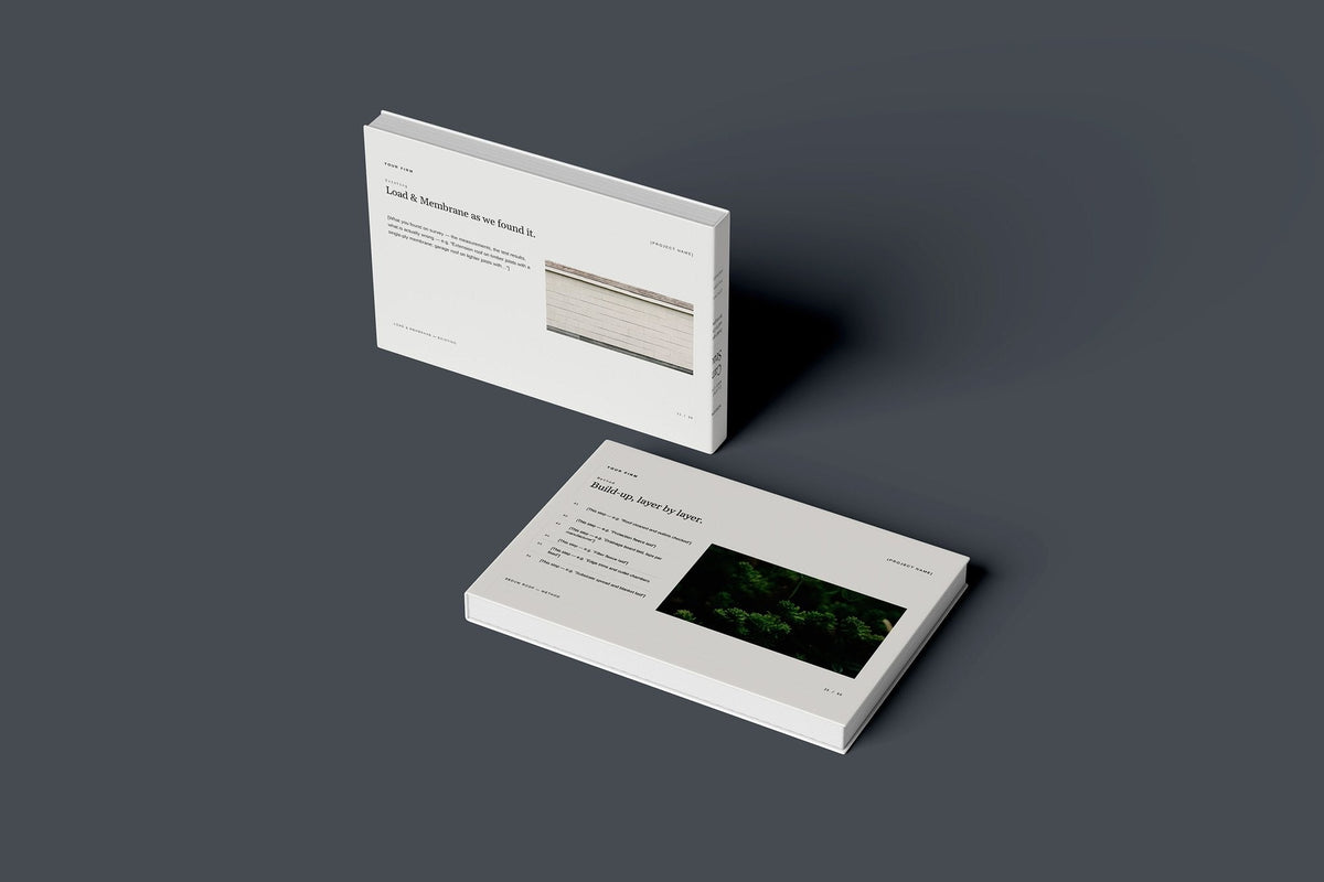 Green Roof and Living Wall Client Package, Ivory colourway, floating books mockup