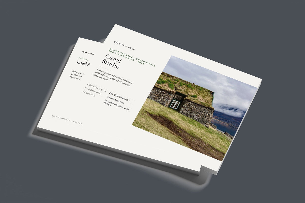 Green Roof and Living Wall Client Package, Standard colourway, stacked books mockup