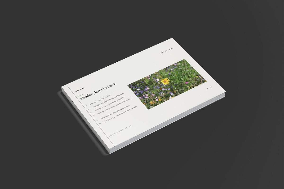 Green Roof and Living Wall Client Package, Standard colourway, closed magazine mockup