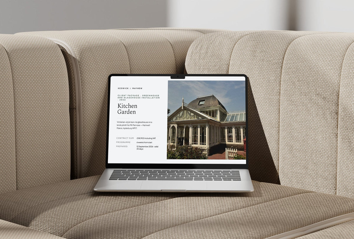 Greenhouse and Glasshouse Client Package, Slate colourway, laptop screen mockup