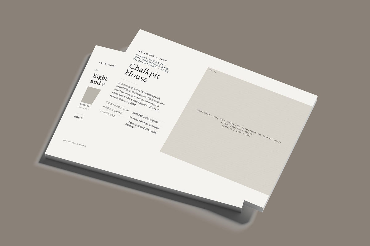 Groundworks Client Package, Standard colourway, stacked books mockup