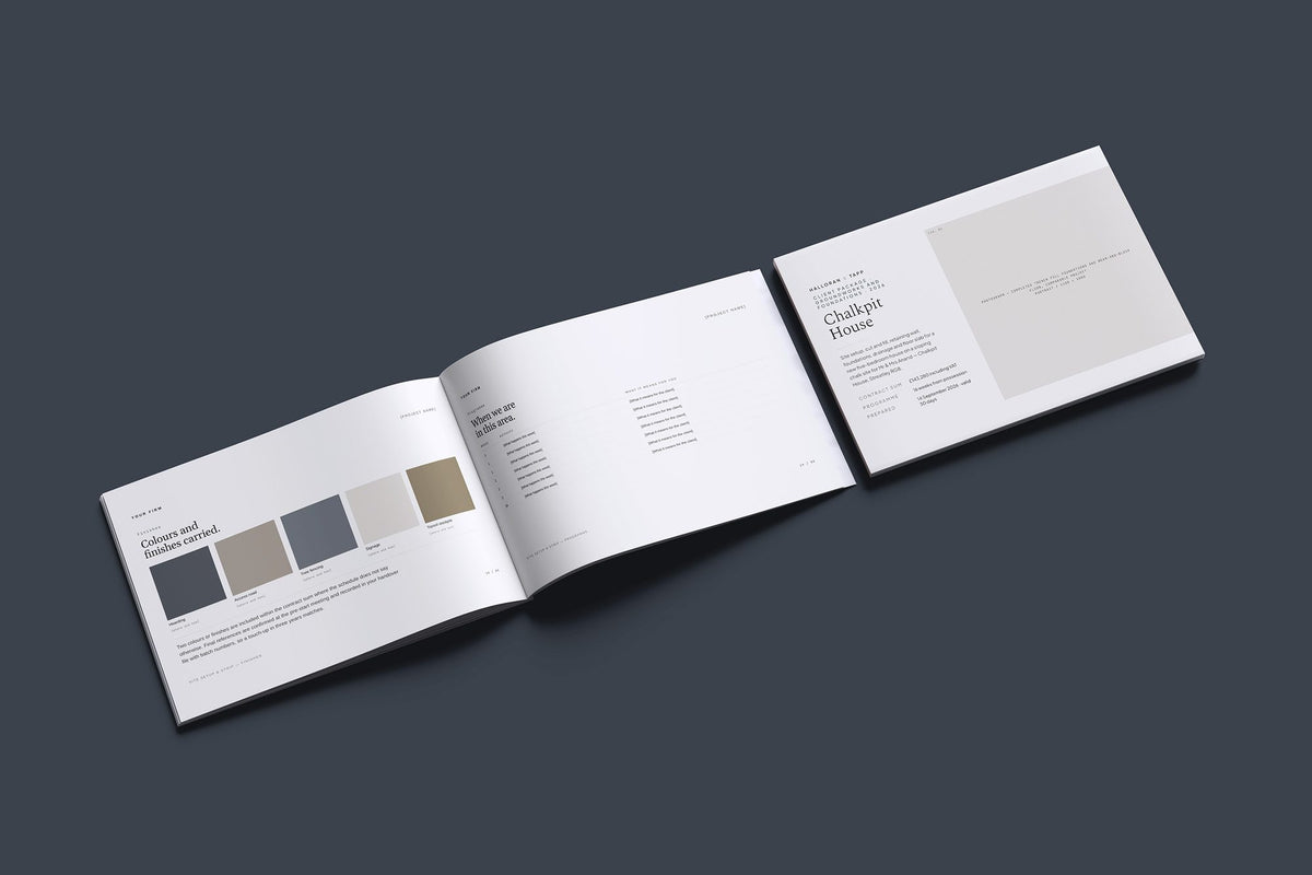 Groundworks Client Package, Standard colourway, cover and inside spread mockup