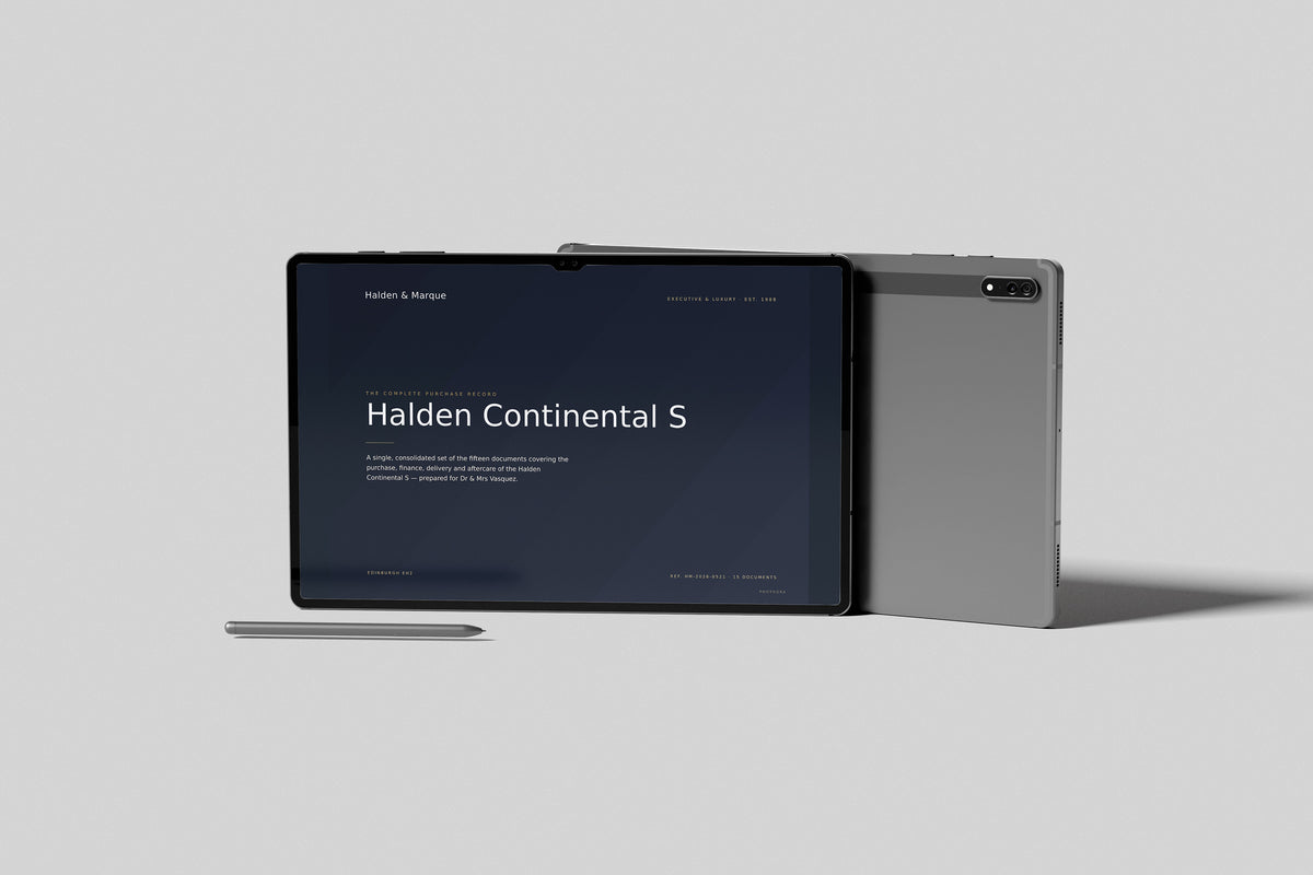 Executive Car Dealer Customer Pack in PowerPoint, shown on a tablet