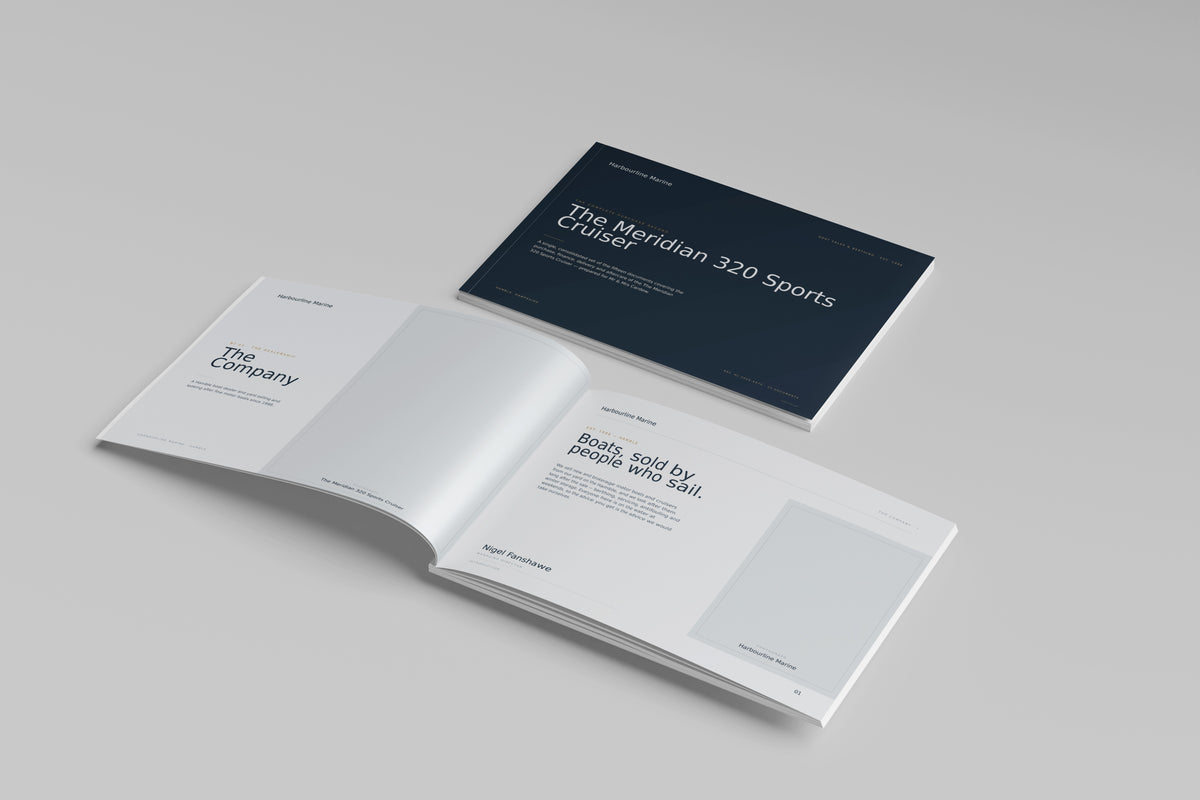 Boat Dealer Customer Pack in PowerPoint, printed cover shown at an angle