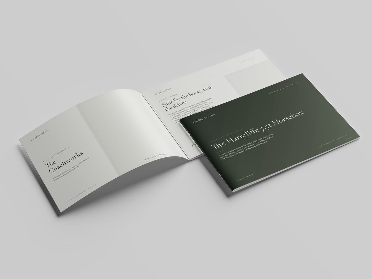 Horsebox Dealer Customer Pack in PowerPoint, printed and open at the first pages