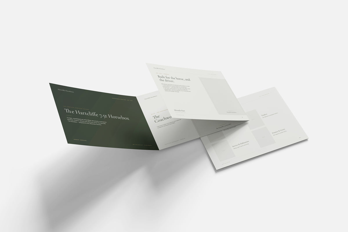 Horsebox Dealer Customer Pack in PowerPoint, printed documents stacked