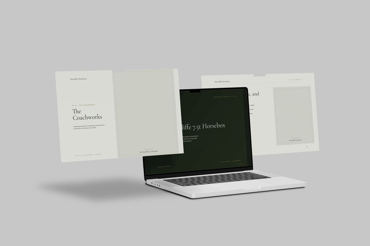 Horsebox Dealer Customer Pack in PowerPoint, shown on laptop screens